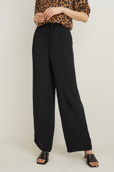 Women - Cloth trousers - mid-rise waist - palazzo - black