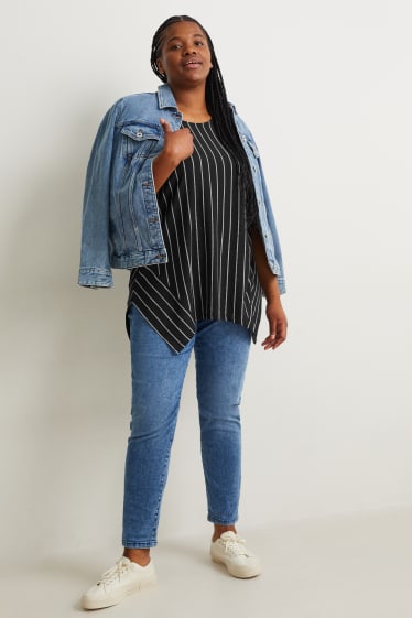 Damen - T-Shirt - gestreift - schwarz