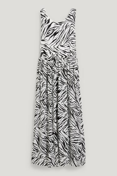 Damen - Basic Fit & Flare Kleid - gemustert - schwarz / weiß