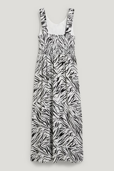 Damen - Basic Fit & Flare Kleid - gemustert - schwarz / weiß