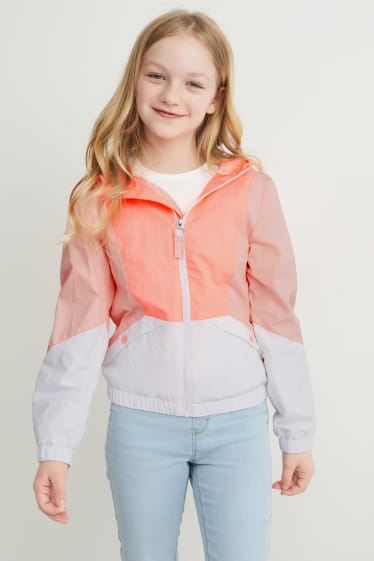 Dívčí - Bunda s kapucí - neonově oranžová