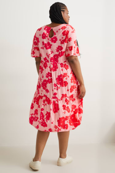 Dames - A-lijn-jurk - gebloemd - fuchsiarood