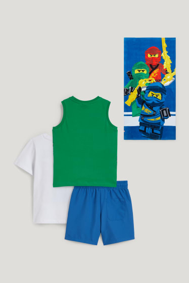 Online exclusive - Lego Ninjago - set - T-shirt, top, swim shorts and towel - green / dark blue
