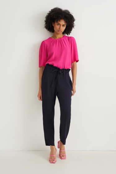 Donna - Pantaloni di stoffa - vita alta - tapered fit - blu scuro