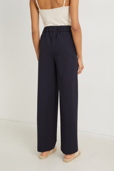 Dámské - Plátěné kalhoty - high waist - wide leg - tmavomodrá