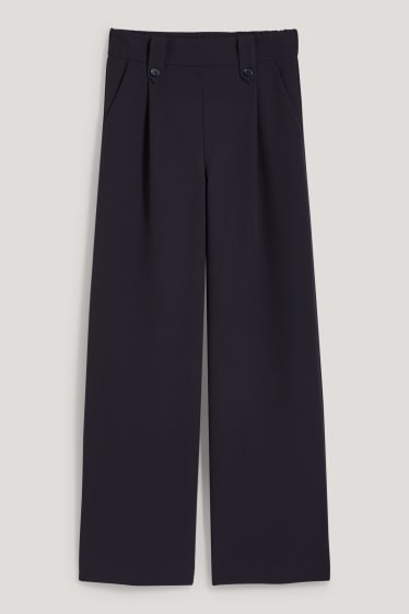 Dámské - Plátěné kalhoty - high waist - wide leg - tmavomodrá