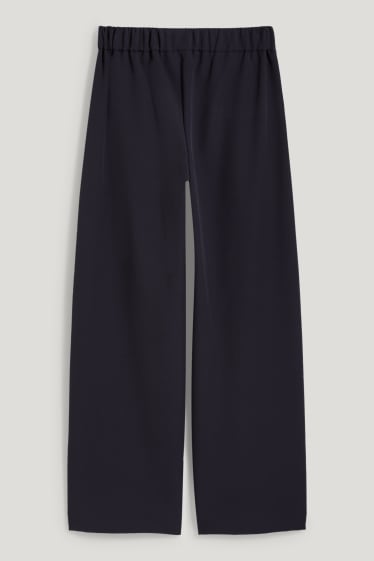 Dámské - Plátěné kalhoty - high waist - wide leg - tmavomodrá