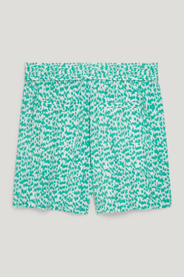 Damen - Basic-Shorts - Mid Waist - gemustert - grün / cremeweiss