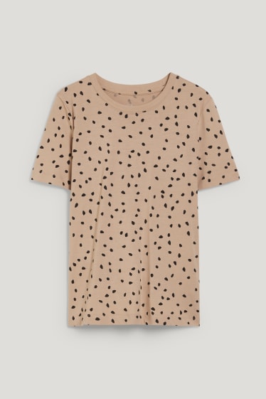 Kobiety - T-shirt basic - w cętki - beżowy
