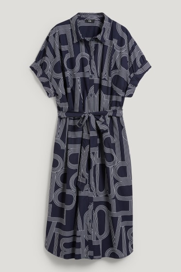 Dames - Blousejurk - met patroon - donkerblauw