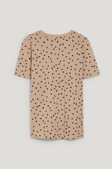 Kobiety - T-shirt basic - w cętki - beżowy