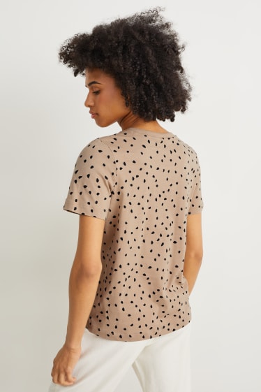 Kobiety - T-shirt basic - w cętki - beżowy
