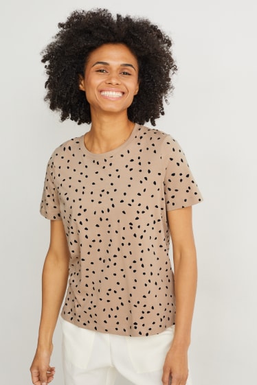 Kobiety - T-shirt basic - w cętki - beżowy