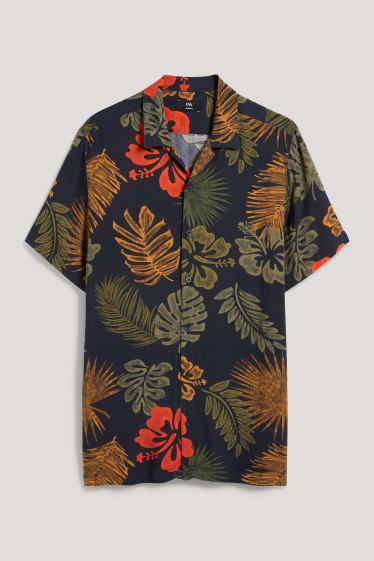 Pánské - Košile - slim fit - klopový límec - tmavomodrá