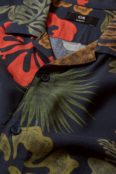 Pánské - Košile - slim fit - klopový límec - tmavomodrá