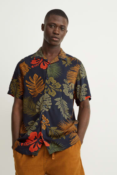 Pánské - Košile - slim fit - klopový límec - tmavomodrá