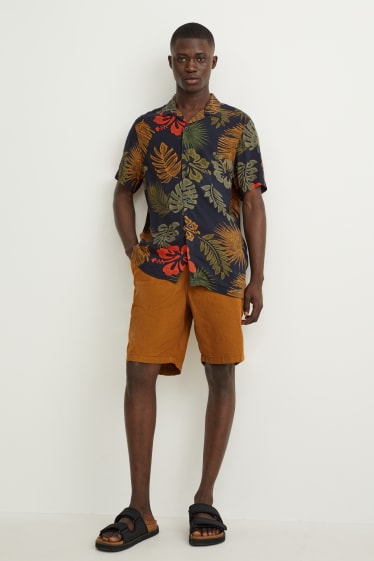 Pánské - Košile - slim fit - klopový límec - tmavomodrá