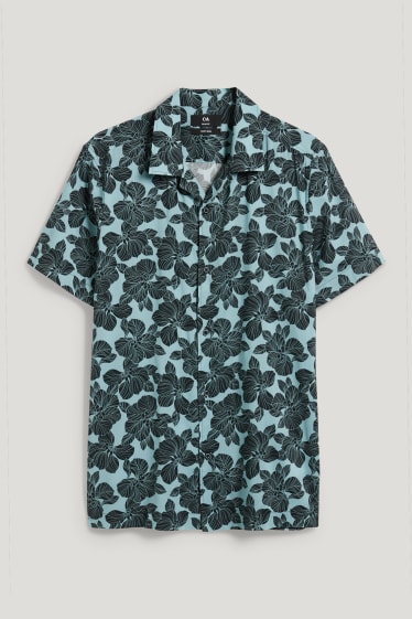 Hombre - Camisa - slim fit - cuello solapa - de planchado fácil - negro / turquesa