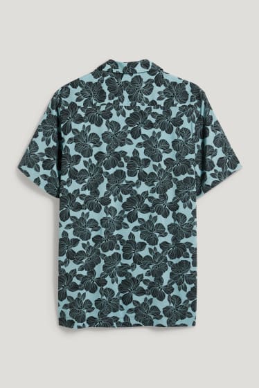 Hombre - Camisa - slim fit - cuello solapa - de planchado fácil - negro / turquesa