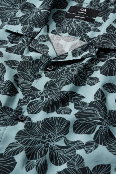 Hombre - Camisa - slim fit - cuello solapa - de planchado fácil - negro / turquesa