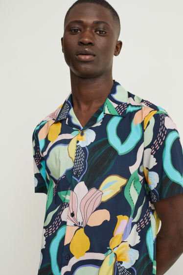 Pánské - Košile - slim fit - klopový límec - snadné žehlení - tmavomodrá