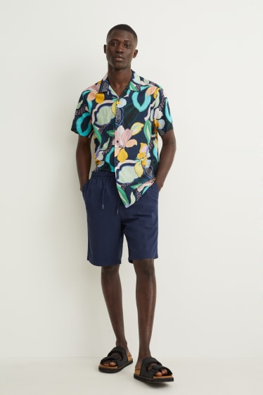 Pánské - Košile - slim fit - klopový límec - snadné žehlení - tmavomodrá