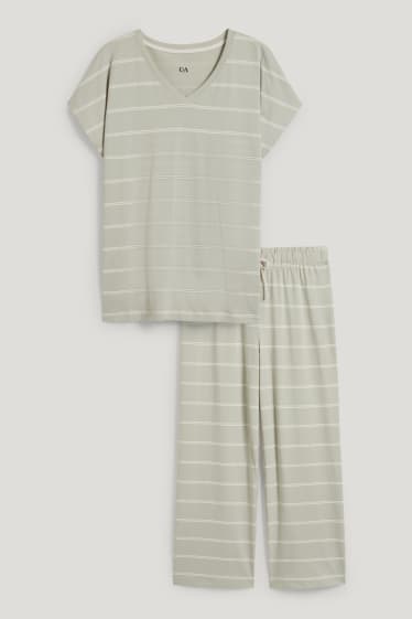 Donna - Pigiama - a righe - verde chiaro