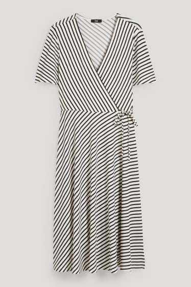 Mujer - Vestido cruzado - de rayas - negro / blanco