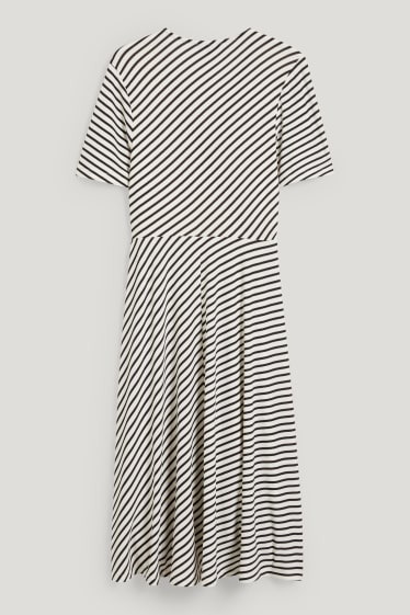 Mujer - Vestido cruzado - de rayas - negro / blanco