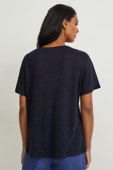 Dames - Linnen T-shirt - donkerblauw