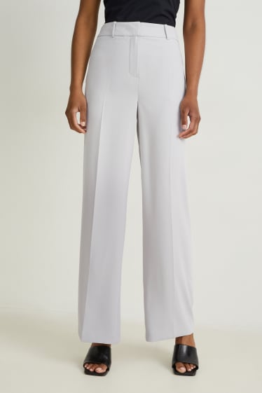 Dámské - Business kalhoty - high waist - wide leg - světle šedá