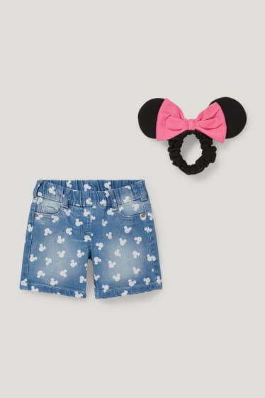 Toddler Girls - Minnie Mouse - set - korte spijkerbroek en scrunchie - 2-delig - jeanslichtblauw