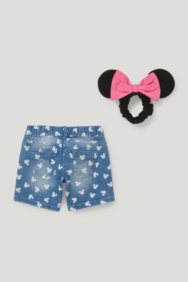Toddler Girls - Minnie Mouse - set - korte spijkerbroek en scrunchie - 2-delig - jeanslichtblauw