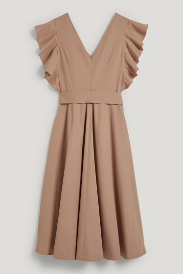 Kobiety - Sukienka fit & flare z paskiem - beżowy