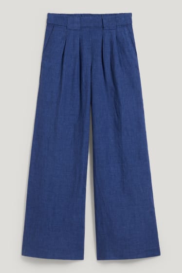 Donna - Pantaloni di lino - vita alta - gamba ampia - blu scuro
