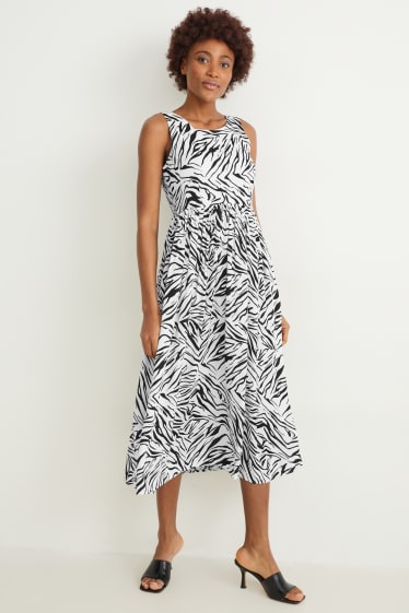 Damen - Basic Fit & Flare Kleid - gemustert - schwarz / weiß