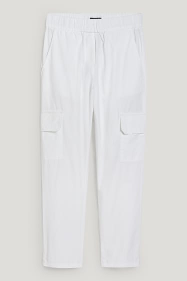 Women - Cargo trousers - mid-rise waist - tapered fit - white
