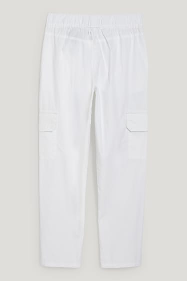 Women - Cargo trousers - mid-rise waist - tapered fit - white