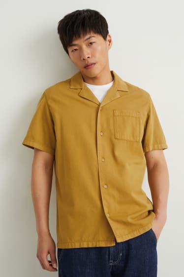 Pánské - Košile - regular fit - klopový límec - hořčicově žlutá