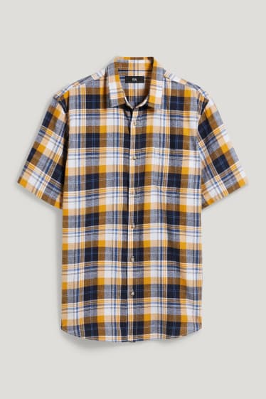 Pánské - Košile - regular fit - kent - kostkovaná - žlutá