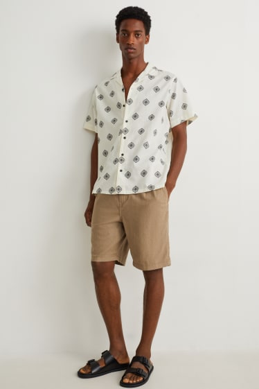 Hommes - Chemise - regular fit - col revers - lin mélangé - beige clair