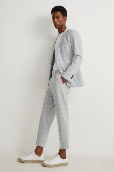 Pánské - Oblekové kalhoty - slim fit - kostkované - šedá
