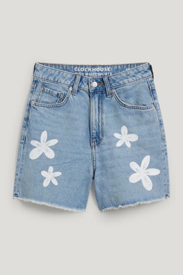 Clockhouse Girls - CLOCKHOUSE - Jeans-Shorts - High Waist - geblümt - jeans-hellblau