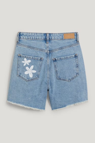 Clockhouse Girls - CLOCKHOUSE - Jeans-Shorts - High Waist - geblümt - jeans-hellblau