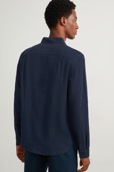 Men - Shirt - regular fit - kent collar - linen blend - dark blue