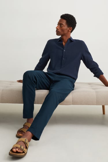 Hommes - Chemise - regular fit - Kent - lin mélangé - bleu foncé