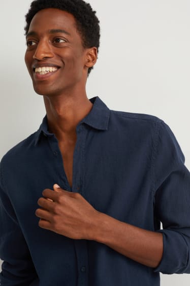 Hommes - Chemise - regular fit - Kent - lin mélangé - bleu foncé