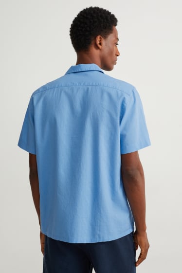 Pánské - Košile - regular fit - klopový límec - lněná směs - modrá