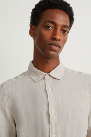Men - Linen shirt - regular fit - kent collar - beige