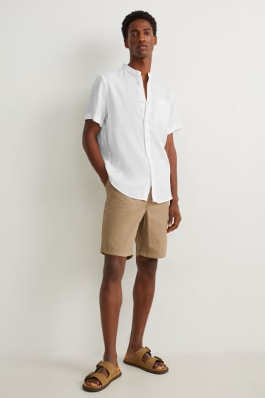 Heren - Linnen overhemd - regular fit - opstaande kraag - wit